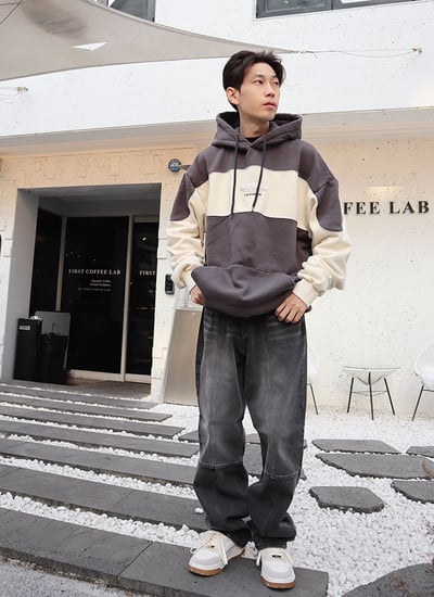 【 Giusto 】寬版厚磅拼接連帽T5