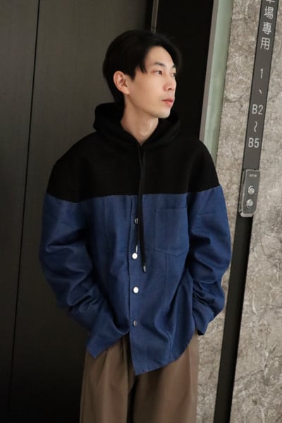 【 Giusto 】異布拼色牛仔連帽襯衫外套4