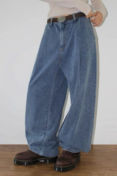 【 Giusto 】褲管內摺牛仔寬褲6