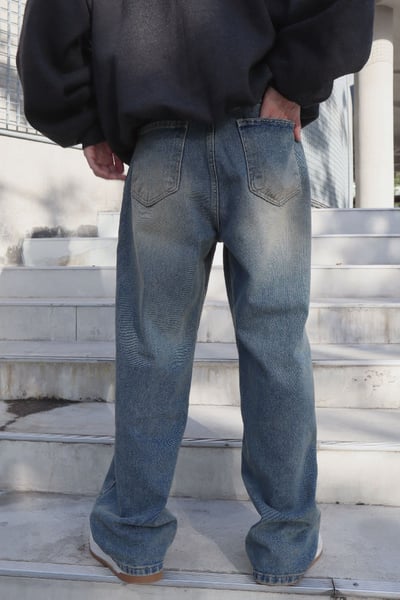 【 Giusto 】復古藍刷色百搭款牛仔寬褲7