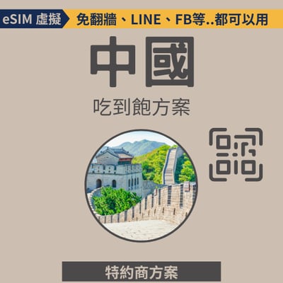 【中國eSIM】高速網路│吃到飽│特約商店1