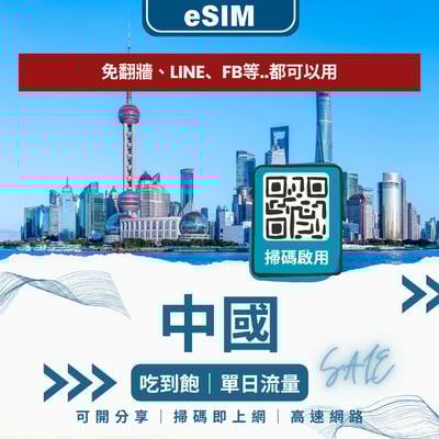 中國網卡 eSIM｜中國移動｜免翻牆、支援 Google 等台灣常用 App1