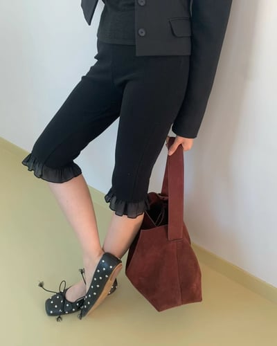 ♡正韓♡鬆緊荷葉褲管卡布里褲7