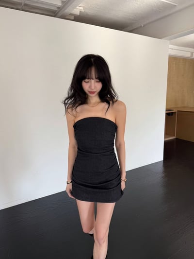 ♡正韓♡平口側抓皺洋裝9