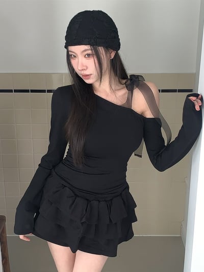 ♡正韓♡斜肩緞帶蝴蝶結上衣3