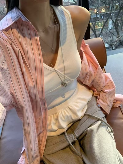 ♡正韓♡口袋直條紋襯衫8