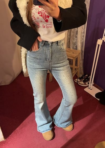 ♡正韓♡爆閃鑽鑽小喇叭牛仔褲3