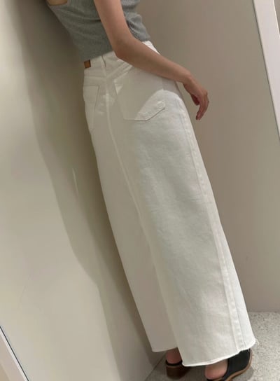 ♡正韓♡斜排扣白牛仔裙3