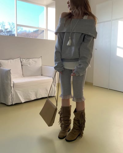 ♡正韓♡鬆緊荷葉褲管卡布里褲11