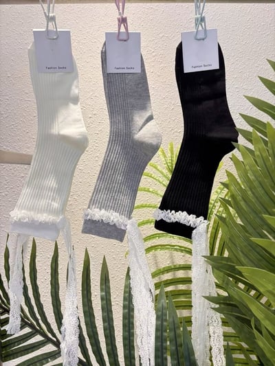 ♡正韓♡芭蕾風蕾絲綁帶襪5