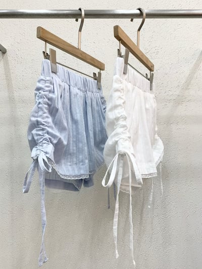 ♡正韓♡側抓皺綁帶蕾絲短褲7