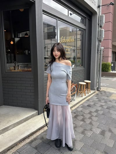 ♡正韓♡拼接紗短袖長洋裝3