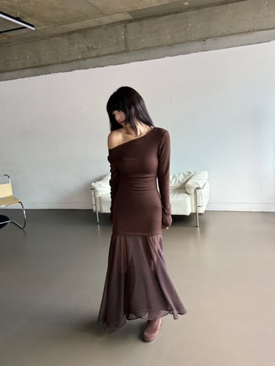 ♡正韓♡拼紗長袖洋裝可斜肩4