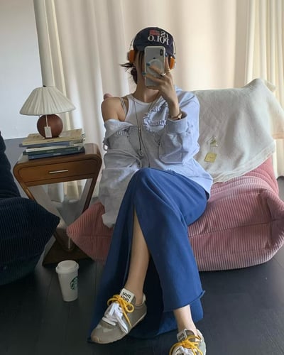 ♡正韓♡鬆緊前開衩棉裙13