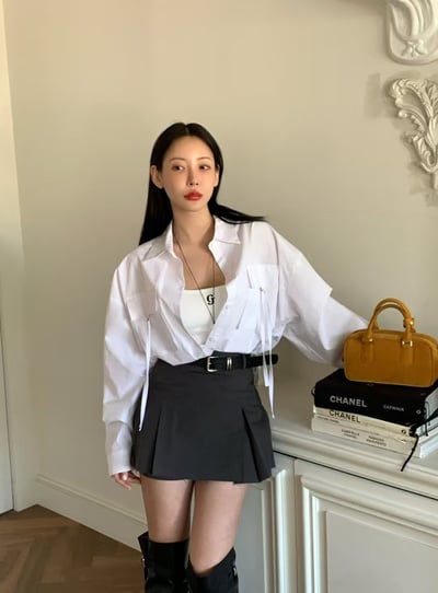 ♡正韓♡斜紋布挺版打褶褲裙4