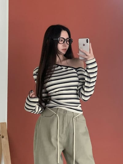 ♡正韓♡斜肩條紋上衣14