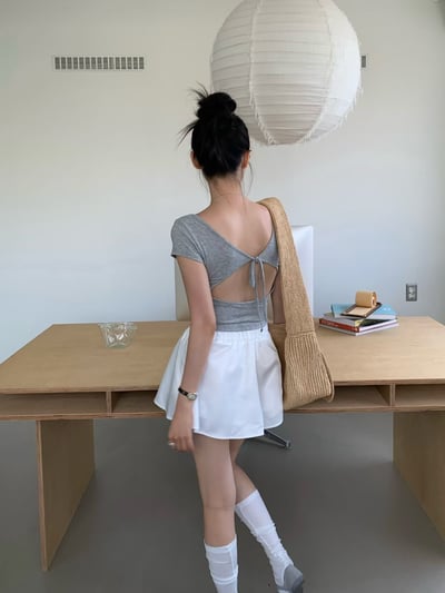 ♡正韓♡後簍空綁帶圓領上衣2