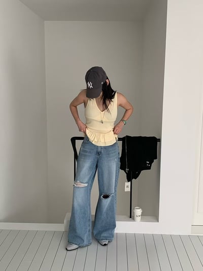 ♡正韓♡交叉下擺荷葉背心上衣5