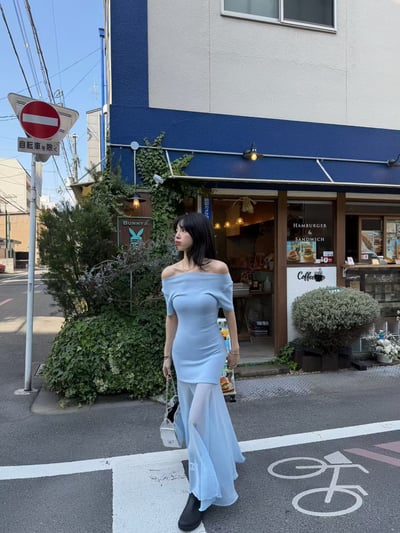 ♡正韓♡拼接紗短袖長洋裝9