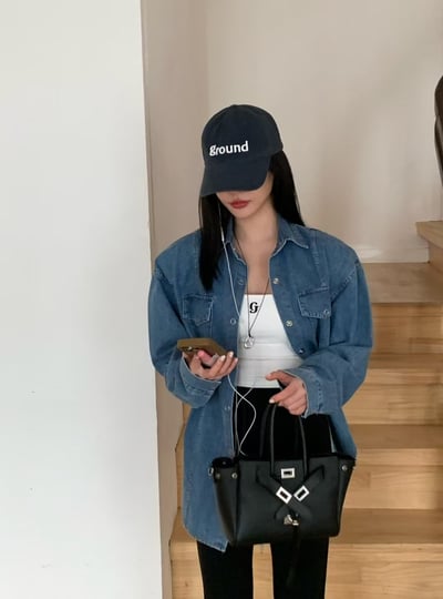 ♡正韓♡春款壓釦牛仔墊肩襯衫6