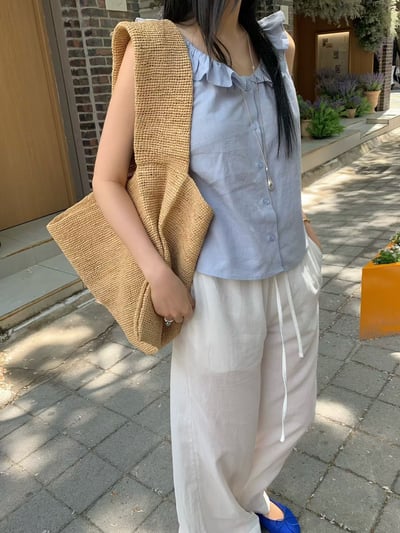 ♡正韓♡初夏荷葉袖亞麻背心6