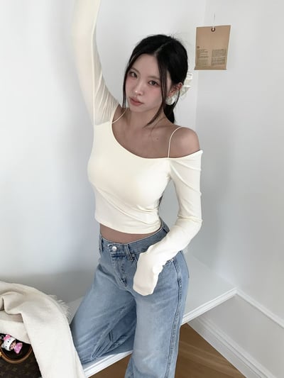 ♡正韓♡細繩肩帶一字bra上衣10