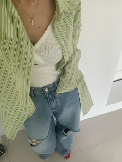 ♡正韓♡口袋直條紋襯衫14