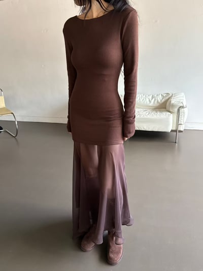 ♡正韓♡拼紗長袖洋裝可斜肩5