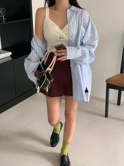 ♡正韓♡不修邊高腰短褲10