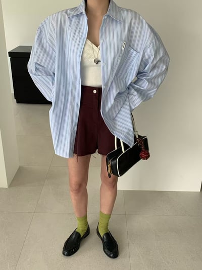 ♡正韓♡口袋直條紋襯衫4