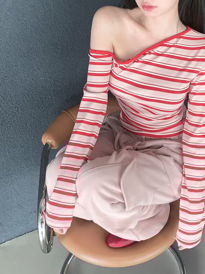 ♡正韓♡斜肩條紋上衣11