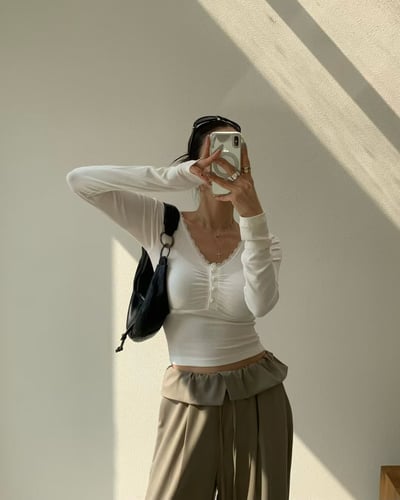 ♡正韓♡蕾絲領抓皺上衣6