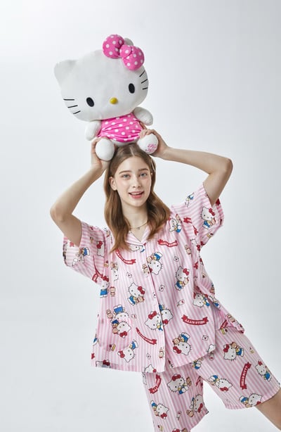 ♡正韓♡天絲條紋Kitty短袖睡衣1