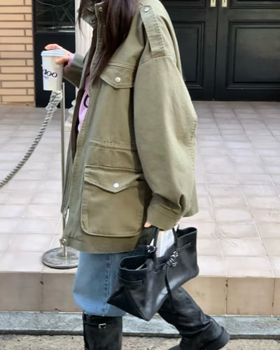 ♡正韓♡縮腰雙邊大口袋風衣外套14