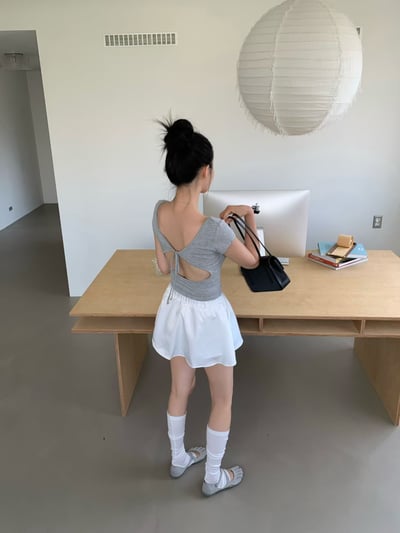 ♡正韓♡後簍空綁帶圓領上衣4