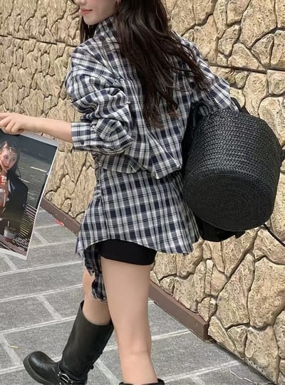 ♡正韓♡格紋襯衫綁帶洋裝9