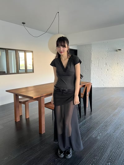 ♡正韓♡側抽繩透膚長裙6