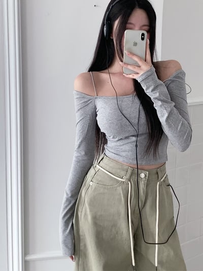 ♡正韓♡細繩肩帶一字bra上衣15