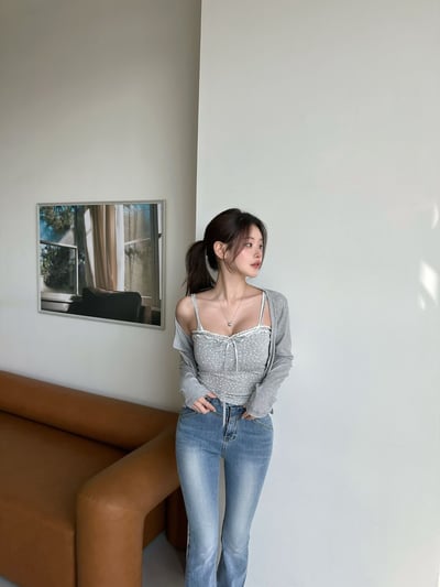 ♡正韓♡小碎花蕾絲兩件式上衣12