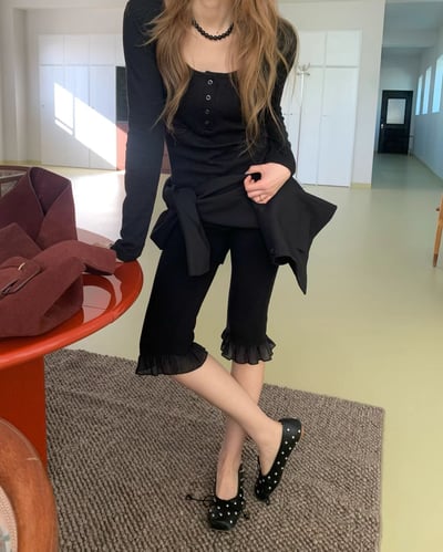 ♡正韓♡鬆緊荷葉褲管卡布里褲2