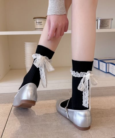 ♡正韓♡芭蕾風蕾絲綁帶襪3