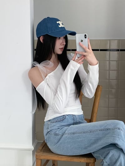 ♡正韓♡斜肩緞帶蝴蝶結上衣12