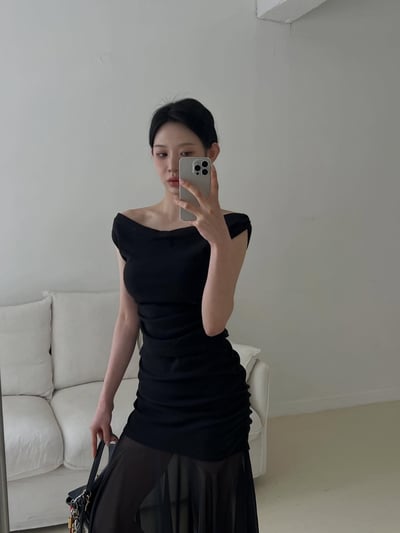 ♡正韓♡氣質抓皺上衣＋拚紗抓皺長裙8