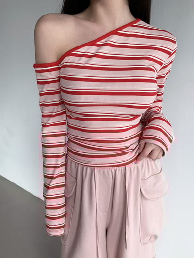 ♡正韓♡斜肩條紋上衣10