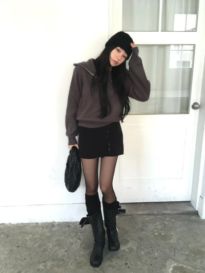 ♡正韓♡排扣造型鬆緊褲裙12