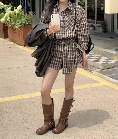 ♡正韓♡格紋襯衫綁帶洋裝5