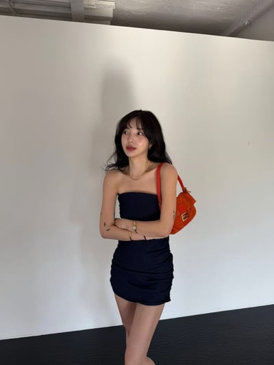 ♡正韓♡平口側抓皺洋裝10