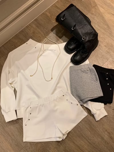 ♡正韓♡卯丁點斜肩休閒短褲套裝13