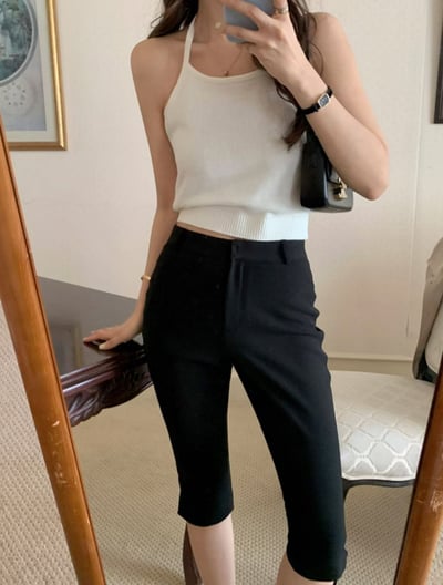 ♡正韓♡褲管開岔卡布里褲4