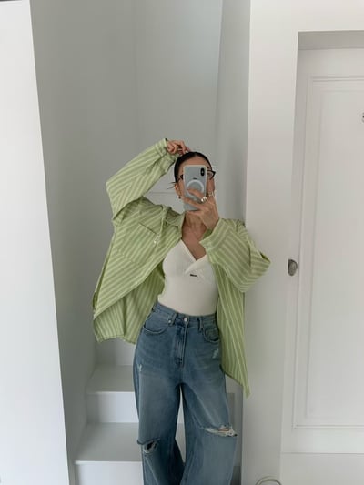 ♡正韓♡口袋直條紋襯衫13